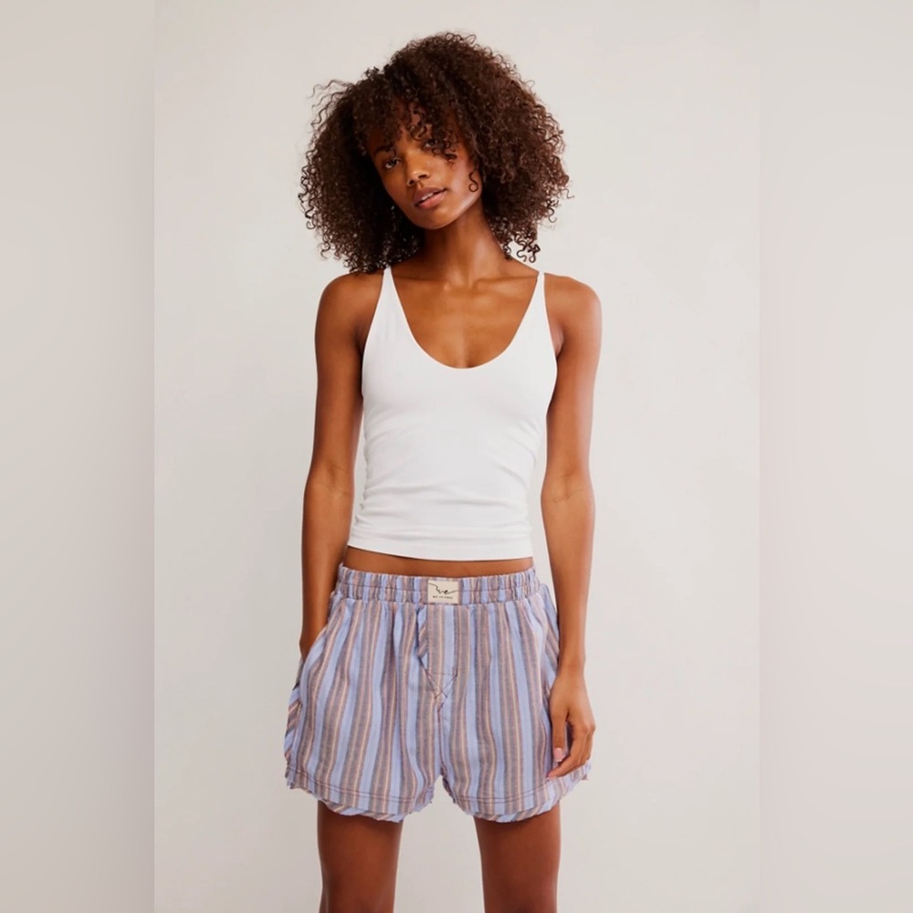 Striped Blue & Tan Lightweight Women's Lounge Shorts